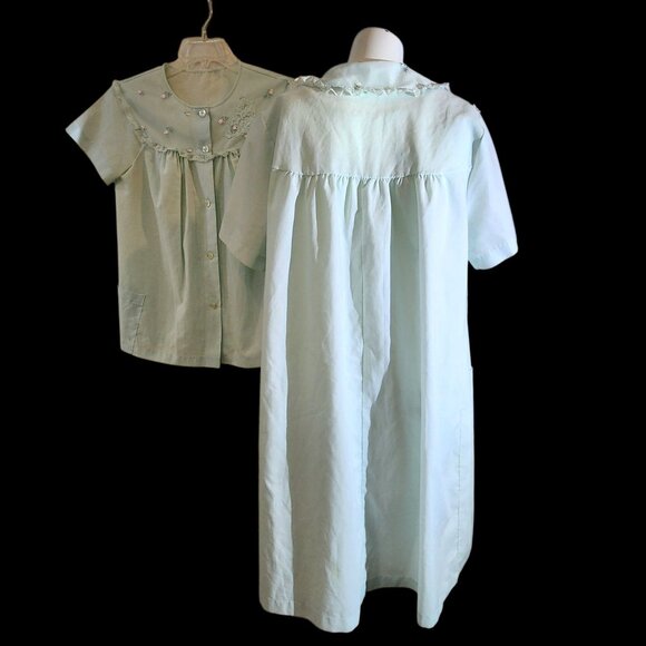Vintage 60s 70s Sears Nightgown Robe & Shirt 3pc Set Blue Floral Lace Size S/M - Picture 7 of 10